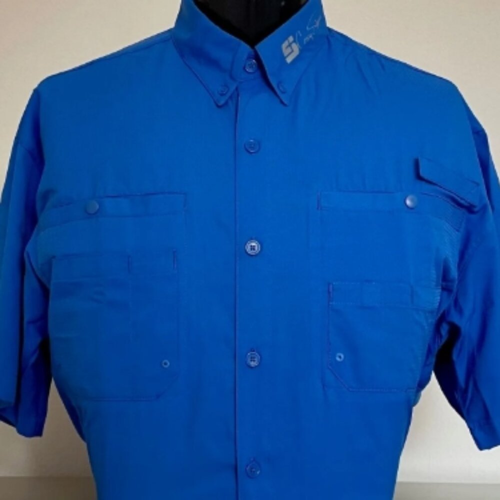 CS Short Sleeve Button Down Performance Fishing Shirt - Vivid Blue